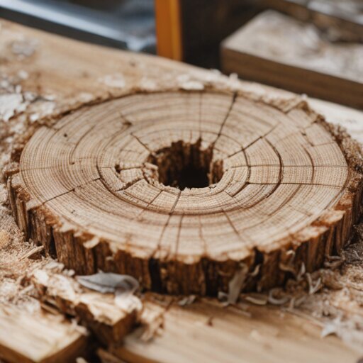Broken tree ring core sample splintered into fragments on a workbench