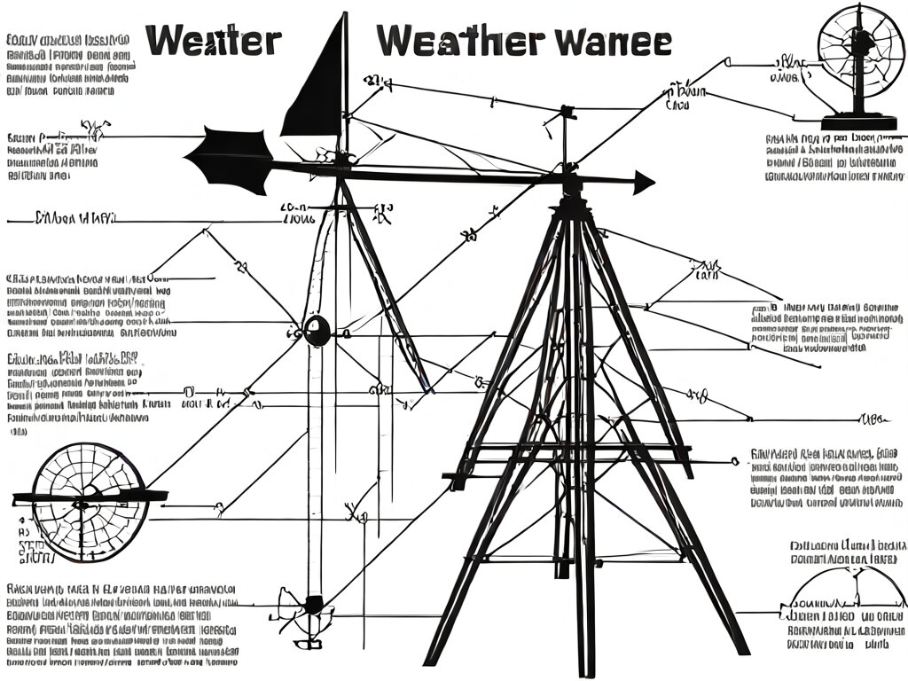 Diagram showing weather vane balance point with area and weight distribution